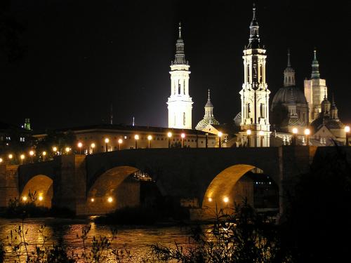 Fotografia de Nacho Milln - Galeria Fotografica: Cuando anochece.... - Foto: baslica del pilar y puente de piedra, Zaragoza